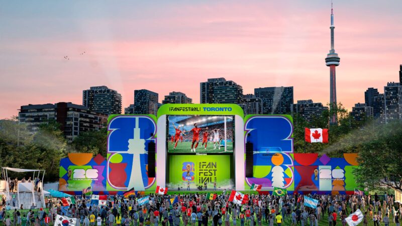 Fans enjoy a football match in Toronto.