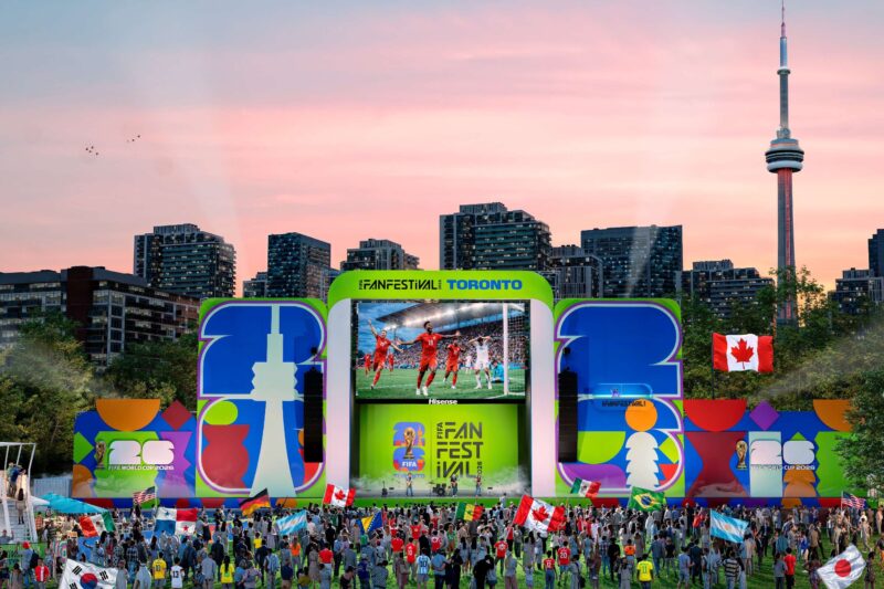 Fans enjoy a football match in Toronto.